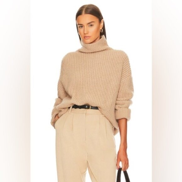 Anine Bing knit sweater wool alpaca Beige Turtleneck jumper neutral minimal XS - Picture 1 of 13